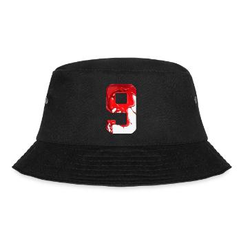 NR. 9 NUMMER 9 ROT WEIß 9. GEBURTSTAG - Bucket Hat - Schwarz - Vorne - Lela (165cm)