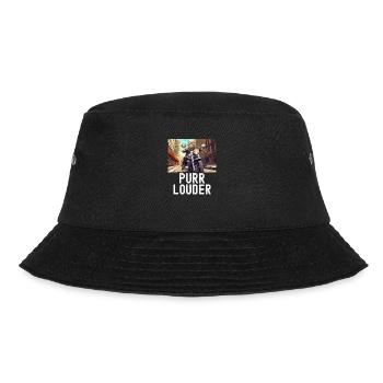 Purr Louder : Tabby Cat on a Motorcycle - Bucket Hat - black - Front - Lela (165cm)