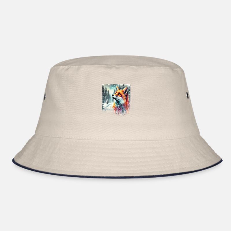 Watercolor Fox, Fox, Winter Background Bucket Hat