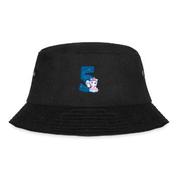 5. Geburtstag mit Einhorn-Motiv, blau - Bucket Hat - Schwarz - Vorne - Lela (165cm)