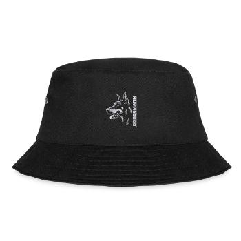 Dobermann Pinscher, Hundekopf, Zeichnung silber - Bucket Hat - Schwarz - Vorne - Lela (165cm)