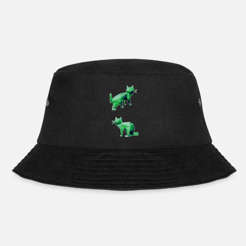 Green Geometry Cats Duo - Bucket Hat - black