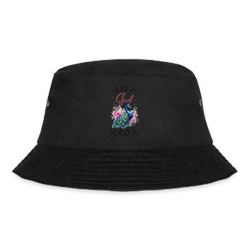 Pfau Blumen Pfauenfeder Exotisch Farbenfroh Bunt - Bucket Hat - Schwarz - Vorne - Lela (165cm)