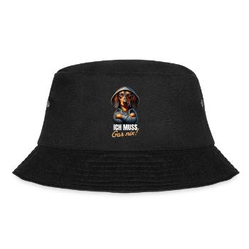 Ich muss gar nix - Dackel Teckel - Bucket Hat - Schwarz - Vorne - Lela (165cm)