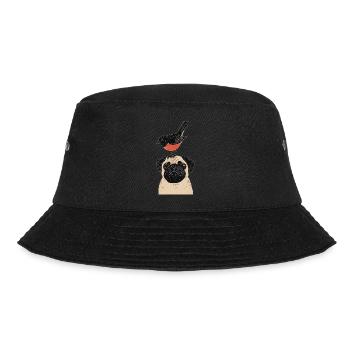 Mops mit Vogel - Bucket Hat - Schwarz - Vorne - Lela (165cm)