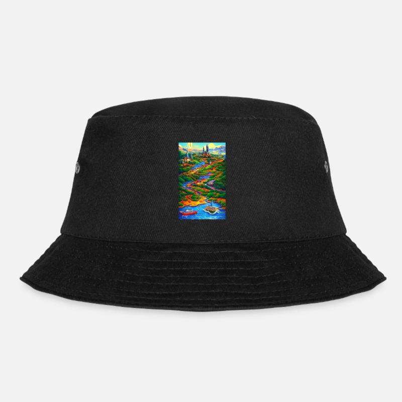 Ai abstract & exotic world landscape - Bucket Hat - black