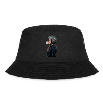 Coole Motorradfahrerin Bikerin kaut Kaugummi - Bucket Hat - Schwarz - Vorne - Lela (165cm)