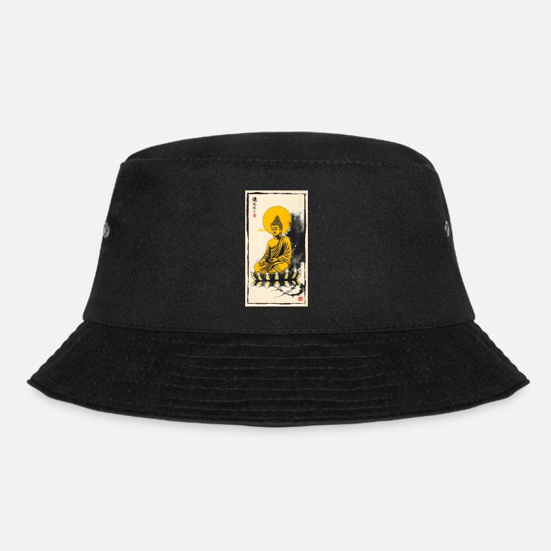 Sitting Golden Buddha - Bucket Hat - Schwarz