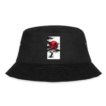 Manga-Style Dark Tree with Red Sun - Bucket Hat - black - Front - Lela (165cm)