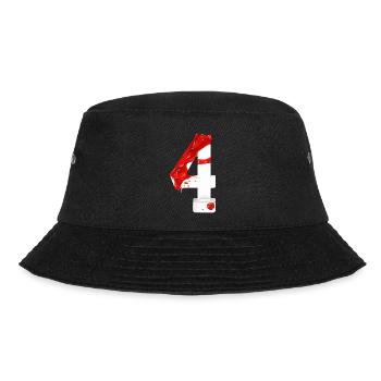 NR. 4 NUMMER 4 ROT WEIß 4. GEBURTSTAG - Bucket Hat - Schwarz - Vorne - Lela (165cm)