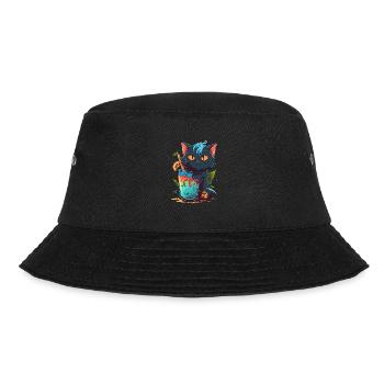 Super cute Cat drinks a cocktail - Bucket Hat - black - Front - Lela (165cm)