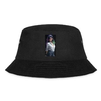 Ätherische Eleganz: Schöne Anime-Frau mit - Bucket Hat - Schwarz - Vorne - Lela (165cm)
