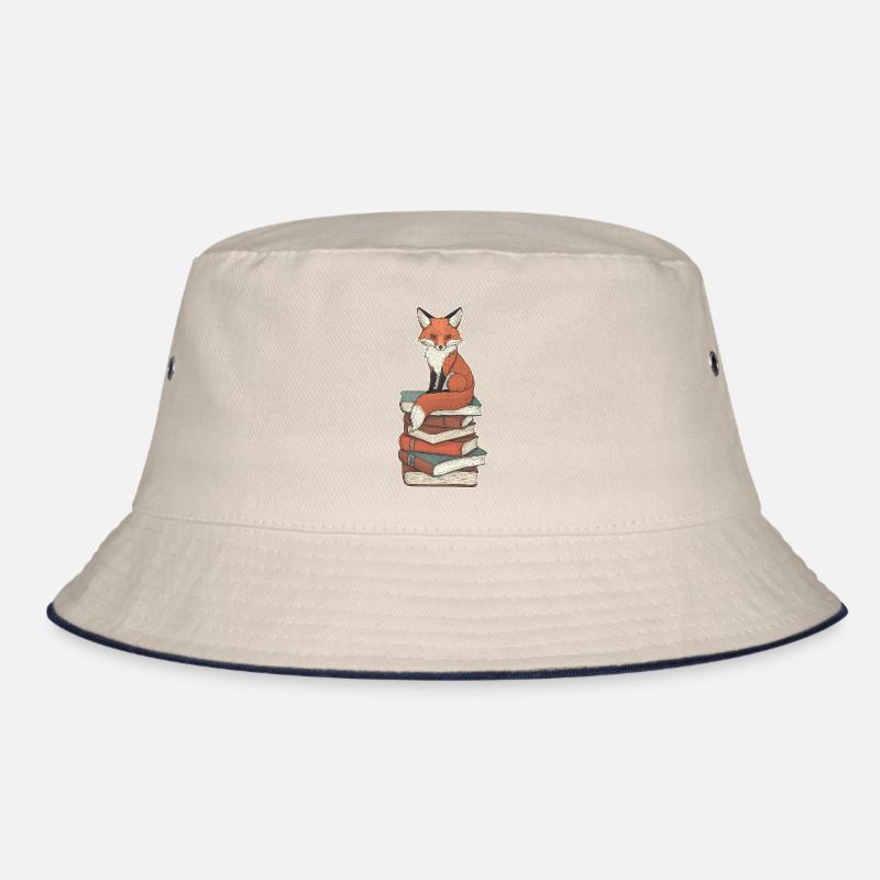 Fox on stack of books Bucket Hat