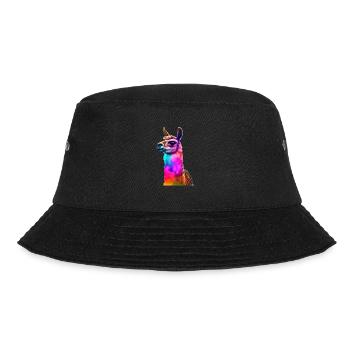 Lama bunt Alpaka Geschenkidee - Bucket Hat - Schwarz - Vorne - Lela (165cm)