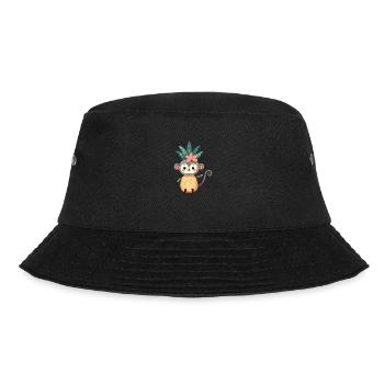 Affe Schimpanse Ananas Fruchtig Süß Comic Kunst - Bucket Hat - Schwarz - Vorne - Lela (165cm)