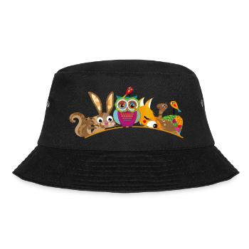 acht niedliche Waldtiere als Banner - Bucket Hat - Schwarz - Vorne - Lela (165cm)