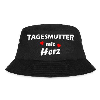 Tagesmutter mit Herz - weiß - Bucket Hat - Schwarz - Vorne - Lela (165cm)