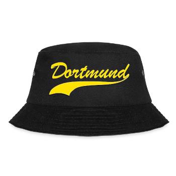 Dortmund retro Schriftzug gelb - Bucket Hat - Schwarz - Vorne - Lela (165cm)