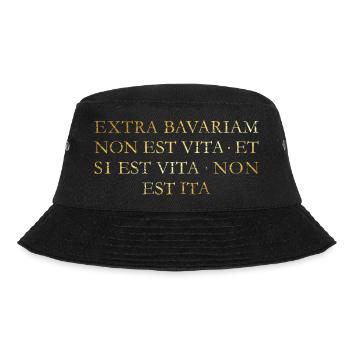 Extra Bavariam Bayern Spruch (Vintage/Goldgelb) - Bucket Hat - Schwarz - Vorne - Lela (165cm)