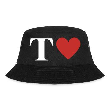 Rotes Herz Buchstabe T - Bucket Hat - Schwarz - Vorne - Lela (165cm)