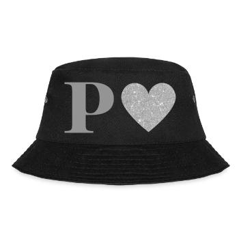 Silberner Herzbuchstabe p - Bucket Hat - Schwarz - Vorne - Lela (165cm)