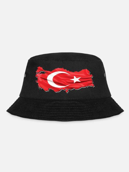 Turkey Türkiye Flag in Türkiye Map - Bucket Hat - black
