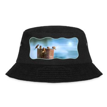 Fotodesign Spatzen-Meeting geschwungen umrandet - Bucket Hat - Schwarz - Vorne - Lela (165cm)