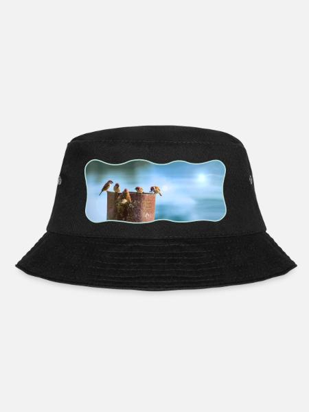 Fotodesign Spatzen-Meeting geschwungen umrandet - Bucket Hat - Schwarz