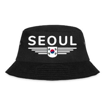 Seoul Fan-T-Shirt für Korea-Liebhaber - Bucket Hat - Schwarz - Vorne - Lela (165cm)