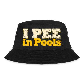 I PEE in Pools – Gelbe Distressed Schrift - Bucket Hat - Schwarz - Vorne