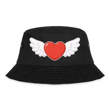 Geflügeltes Herz Kawaii-Druck - Bucket Hat - Schwarz - Vorne