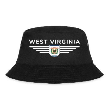 West Virginia Fan Shirt – Natur & Stolz - Bucket Hat - Schwarz - Vorne - Lela (165cm)