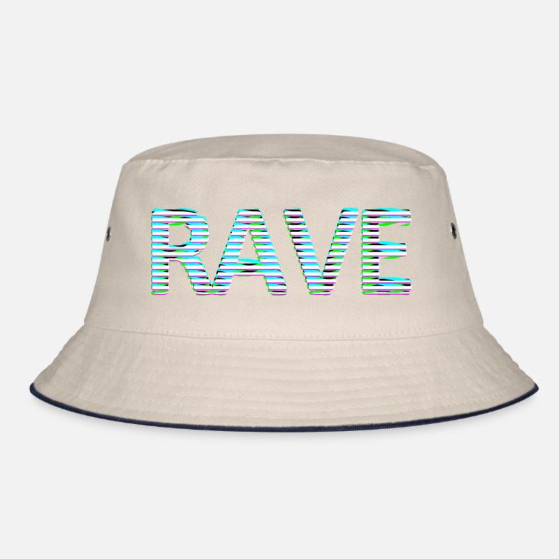 Rave lettering Tripping Techno LSD MNML neon white Bucket Hat