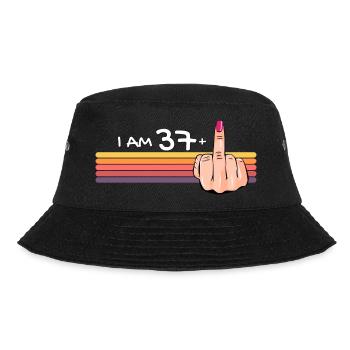 Ich bin 37 + 1 Mittelfinger-Shirt Ich bin 37 plus, - Bucket Hat - Schwarz - Vorne - Lela (165cm)