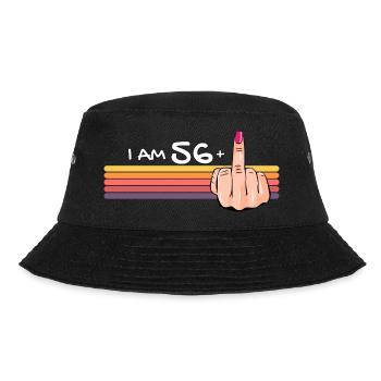 Ich bin 56 + 1 Mittelfinger-Shirt Ich bin 56 plus, - Bucket Hat - Schwarz - Vorne - Lela (165cm)