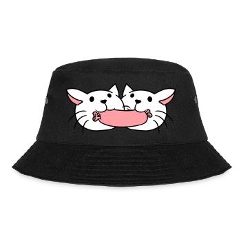 2 Katzen Essen Würstchen Wurst Mund Fressen Paar - Bucket Hat - Schwarz - Vorne - Lela (165cm)