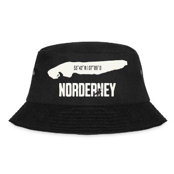 Norderney | Insel mit Koordinaten - Bucket Hat - Schwarz - Vorne - Lela (165cm)