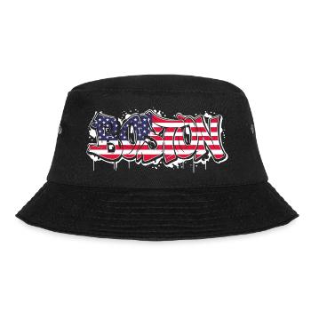 Boston Graffiti-Kunst - Urbaner Stil mit USA Fahne - Bucket Hat - Schwarz - Vorne - Lela (165cm)
