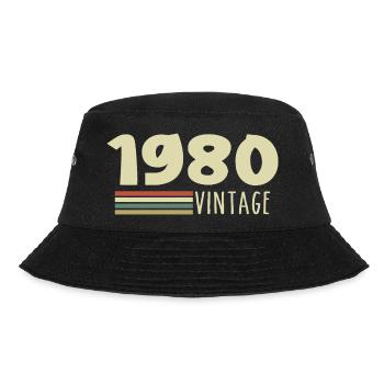 1980-Jubiläum-1980-Retro-1980 - Bucket Hat - Schwarz - Vorne - Lela (165cm)