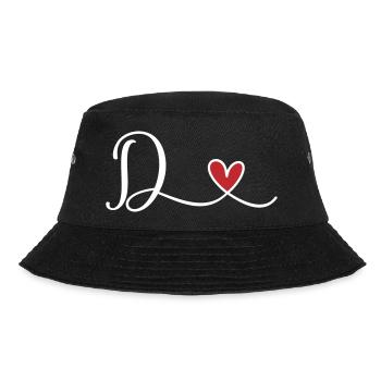 Buchstabe D mit Herz  Initialen Monogramm - Bucket Hat - Schwarz - Vorne - Lela (165cm)