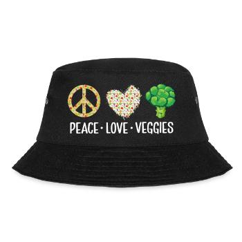 Peace Love Veggies Vegan Funny Veganism - Bucket Hat - black - Front - Lela (165cm)