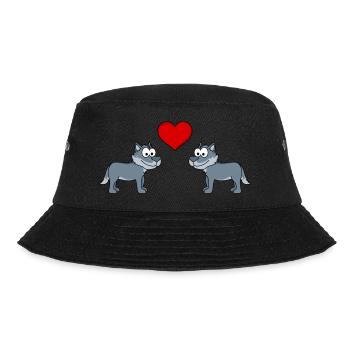 Wolf Comic Paar Liebe - Bucket Hat - Schwarz - Vorne - Lela (165cm)
