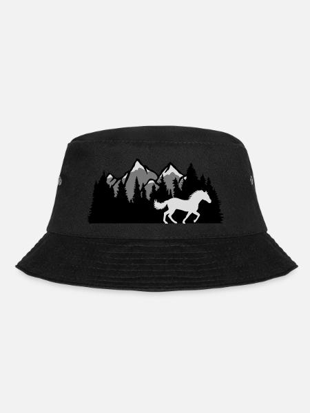 Berge Wald Natur Pferd - Bucket Hat - Schwarz