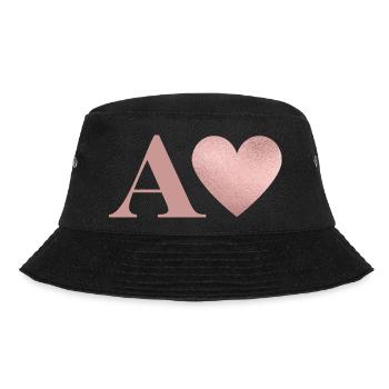 Roségold Herz Buchstabe - Bucket Hat - Schwarz - Vorne - Lela (165cm)