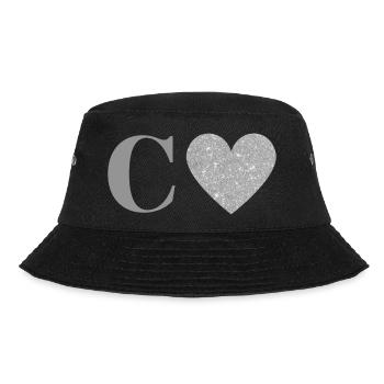 Buchstabe c silbernes Herz - Bucket Hat - Schwarz - Vorne - Lela (165cm)