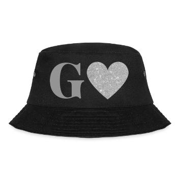 Buchstabe g silbernes Herz - Bucket Hat - Schwarz - Vorne - Lela (165cm)