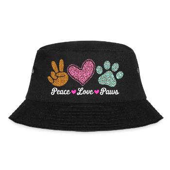 Peace Love Paws Tierliebhaber Design - Bucket Hat - Schwarz - Vorne - Lela (165cm)