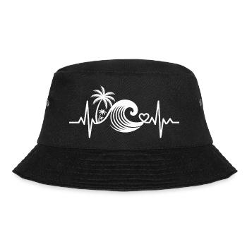 Herzschlag mit Palmen und Welle - Bucket Hat - Schwarz - Vorne - Lela (165cm)