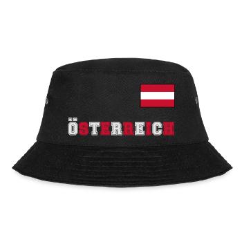 ÖSTERREICH Trikot Look - Flagge Fahne auf Brust - Bucket Hat - Schwarz - Vorne - Lela (165cm)