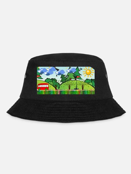 Sonnenfröhliche Waldlandschaft mit Bus - Bucket Hat - Schwarz